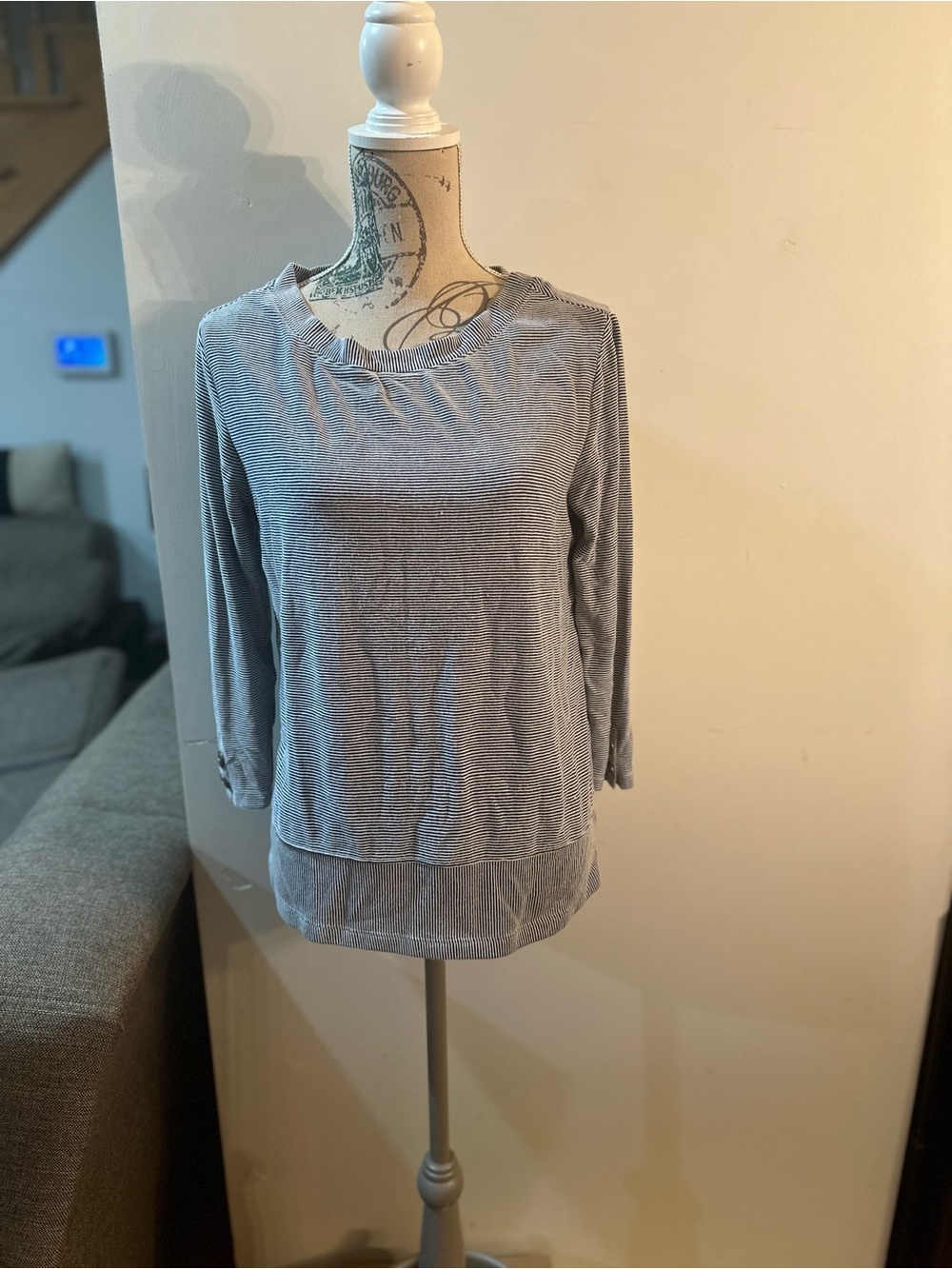 Christian Siriano Light Gray Striped Long-Sleeve Tee